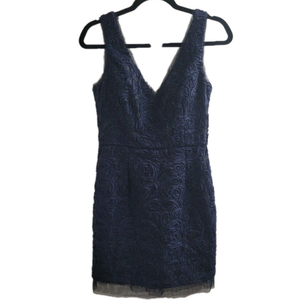 BCBGMAXAZRIA Marissa Dress Womens 6 Dark Midnight Blue Rosette Lace Party NWT